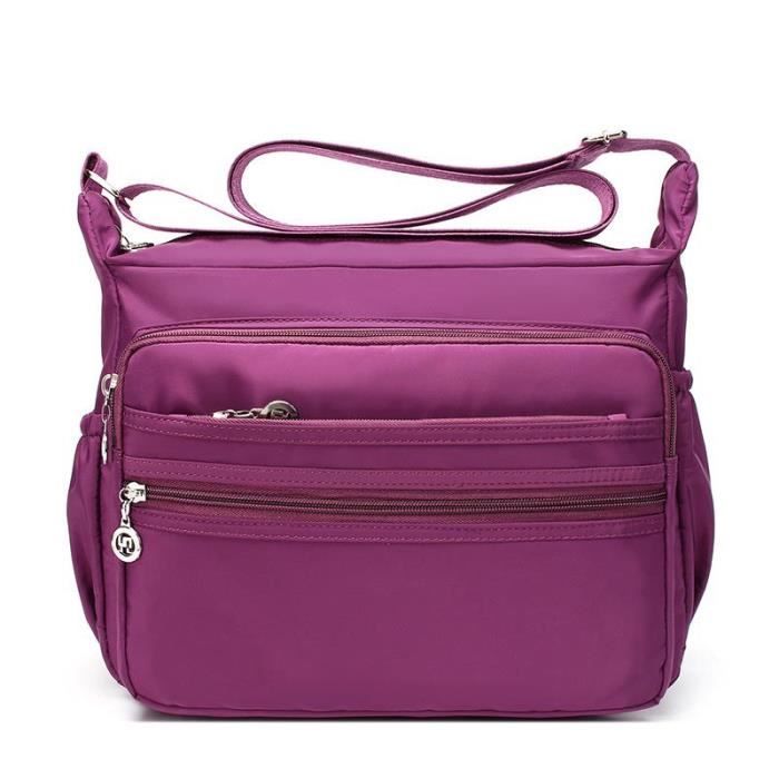 Sac Bandoulière Femme Multi-Poches Casual Sac Messenger En Nylon Imperméable Multifonctionnel Pour Voyage Travail Shopping L Violet
