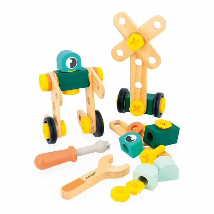 Baril 50 Pièces BricoKids - Jeu de Construction Enfant - 48 Accessoires + 2 Outils - Jeu dImitation - Dès 3 Ans