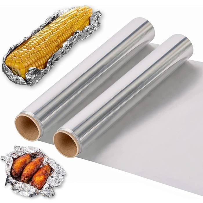 BIVGOCLS2PCS 30cm x 10m Papier Aluminium Cuisine,Film Alimentaire Professionnel,Bobine Film