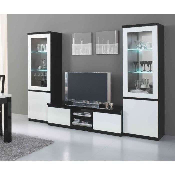 meuble tv moderne 150 cm laqué cristal noir/blanc     45 cm