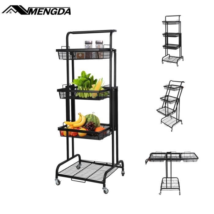 Chariot De Cuisine 5 Niveaux - Rangement Rotatif Avec Roulettes - Acier - 3