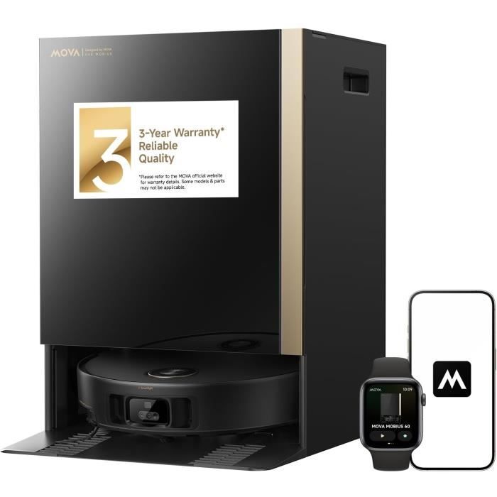 MOVA MOBIUS 60 - Robot Aspirateur Laveur avec système MopSwap - 30 000 Pa - Navigation FlexScope - Serpillères auto interchangeables - Mova