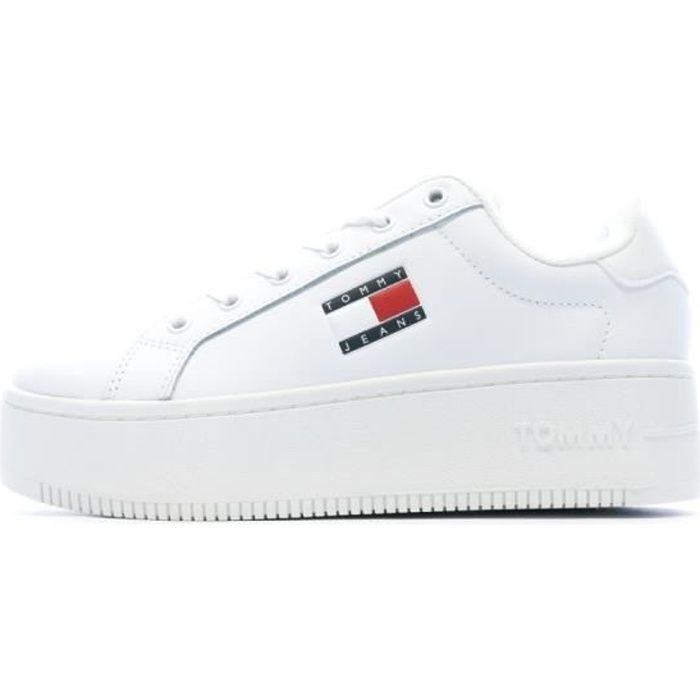 Baskets Blanches Femme Tommy Jeans Flatform Blanc Cdiscount Chaussures