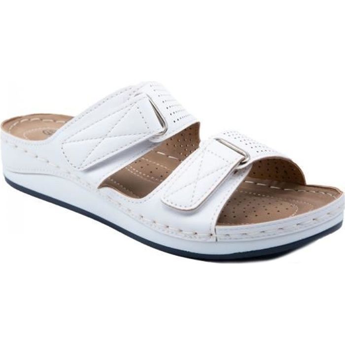 Mules orthop diques Sabot Chau Femme Blanc Pied sensible