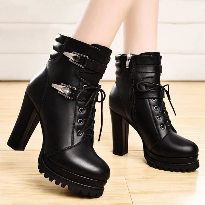 OS Bottes courtes talons hauts pour femmes Bottes de moto