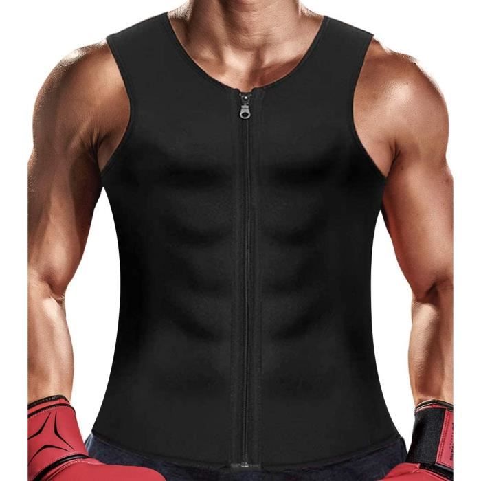 sauna débardeur de sudation,débardeur de sudation homme gilet,néoprène sauna minceur gaine,amincissante brule graisse(noir-xl)