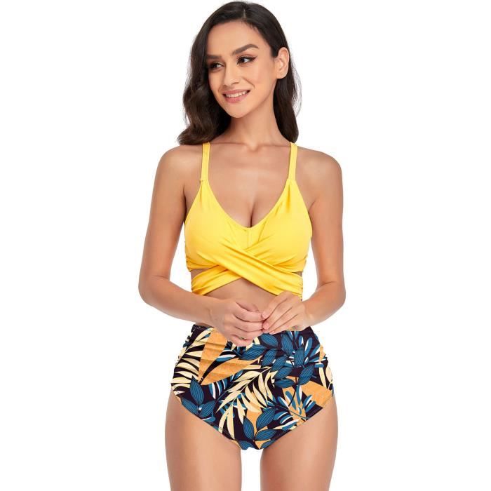 Maillot de bain jaune taille haute 2025