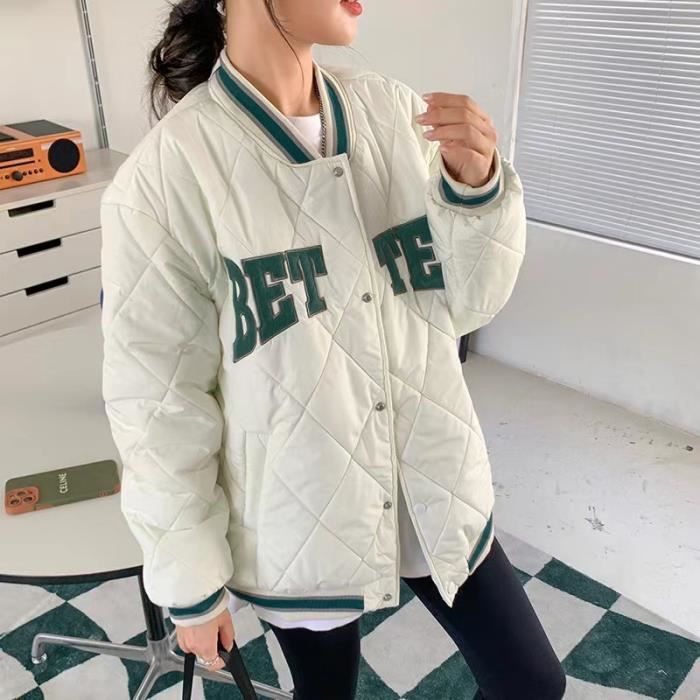 Veste Courte Femme Baseball épissée Couleur Contrastée - Style Y2K Décontracté, Printemps, Streetwear - Coupe Ample, Coton Doux