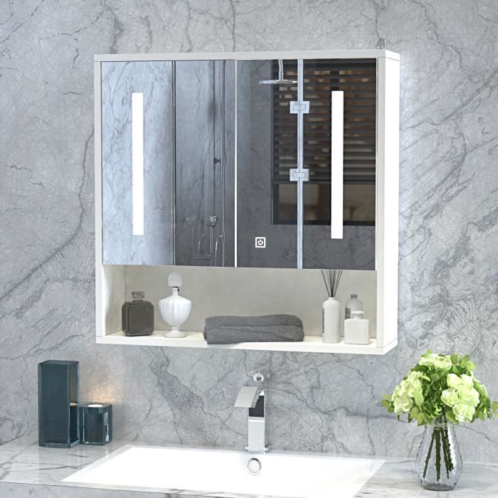 Miroir Salle De Bain Avec éclairage LOMIKEN Armoire Salle De Bain Avec Miroir LED - 100x60x13 Cm, Prise, Anti-Buée Meuble Salle De Bain Rangement