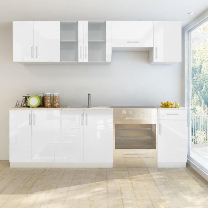 Armoire De Cuisine 7 Pcs Blanc Haut Brillance 240 Cm Buffet De
