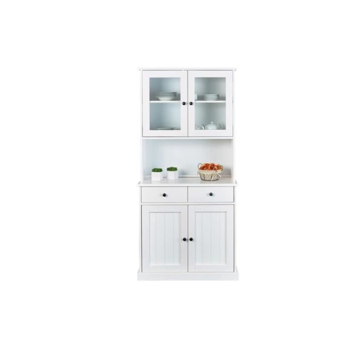 vaisselier - paris prix - takao - bois massif - 4 portes - 2 tiroirs - blanc