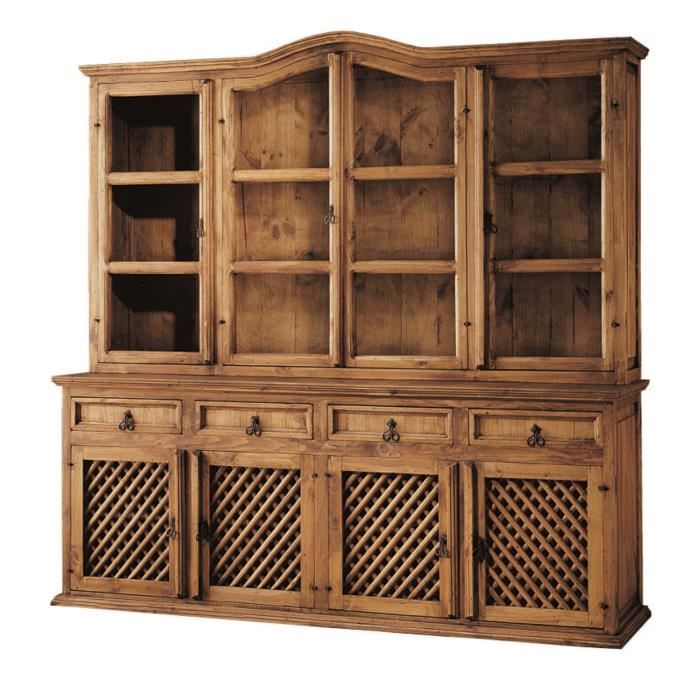 Vitrine, armoire vaisselier en pin massif coloris naturel - Longueur ...