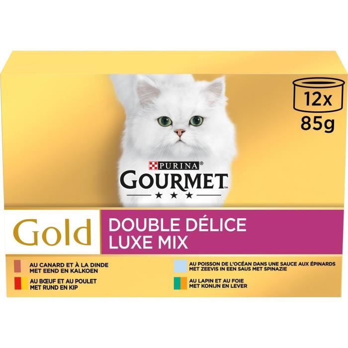 Comparer les prix de Nourriture pour chat - PURINA GOURMET - Double Délice Luxe Mix Pâtée - Viandes et poissons - Adulte