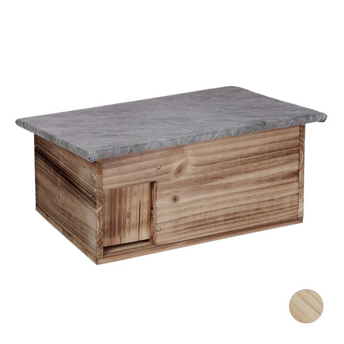 Comparer les prix de Relaxdays Maison hérisson résistant à l’hiver, montage, à l’abri des chats,entrée de labyrinthe, HlP 21x46x34 cm,flambé -