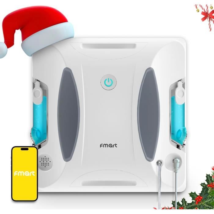 Robot Laveur De Vitres Automatique - Aspiration 5600 Pa, Double Pulvérisation, 3 Modes - Télécommande, 10 Chiffons Inclus