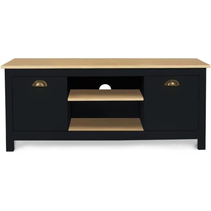 Meuble TV 140 cm campagne ISIS bois et noir ID MARKET
