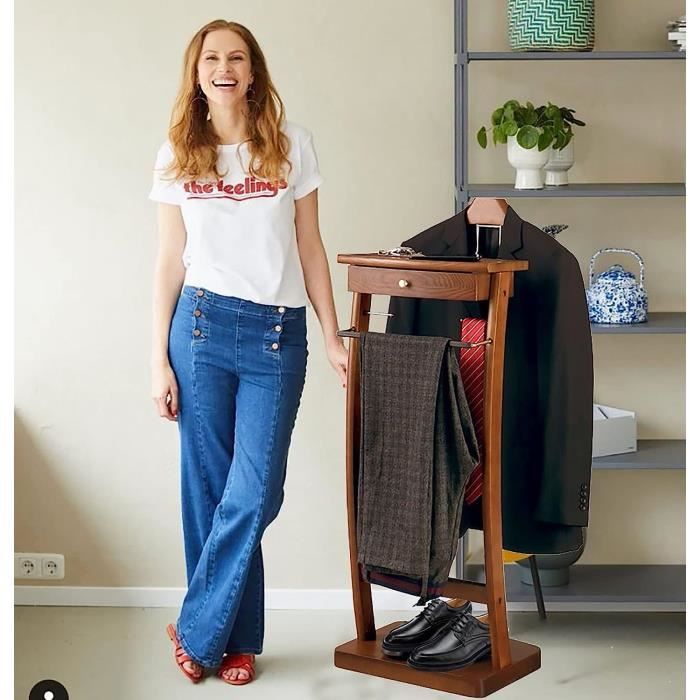 Valet de Chambre Serviteur Mural en Bois et Métal Marron Foncé 44,4