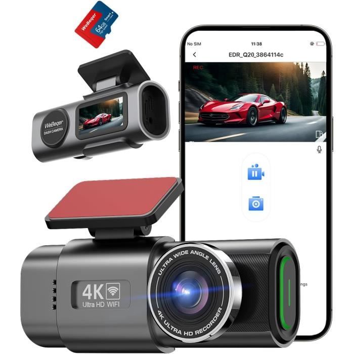 Caméra Embarquée WiFi Avant Arrière 4K+1080P,Dashcam avec Carte SD 64 G ...
