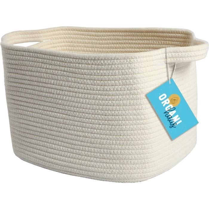 Panier De Rangement Tressé Coton Naturel - 15.5x15.5x11 Cm, Franges, Pour Bureau Ou Salle De Bain - 6