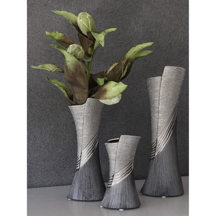 Vase de table moderne Gilde en céramique, vase gris argent