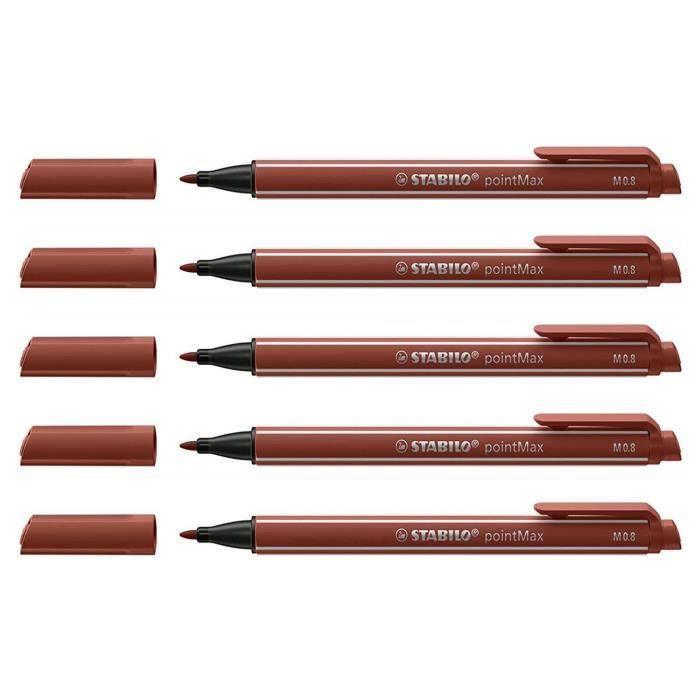 Lot De 5 Feutres STABILO PointMax Pointe Moyenne – Couleur Marron Rouille