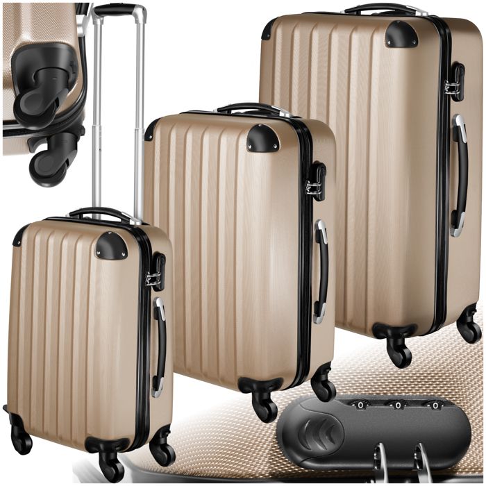 Grande Valise Rigide en ABS Couleur Champagne pour Cabine Serrure /à Code 55cm 4 Roues pivotantes silencieuses