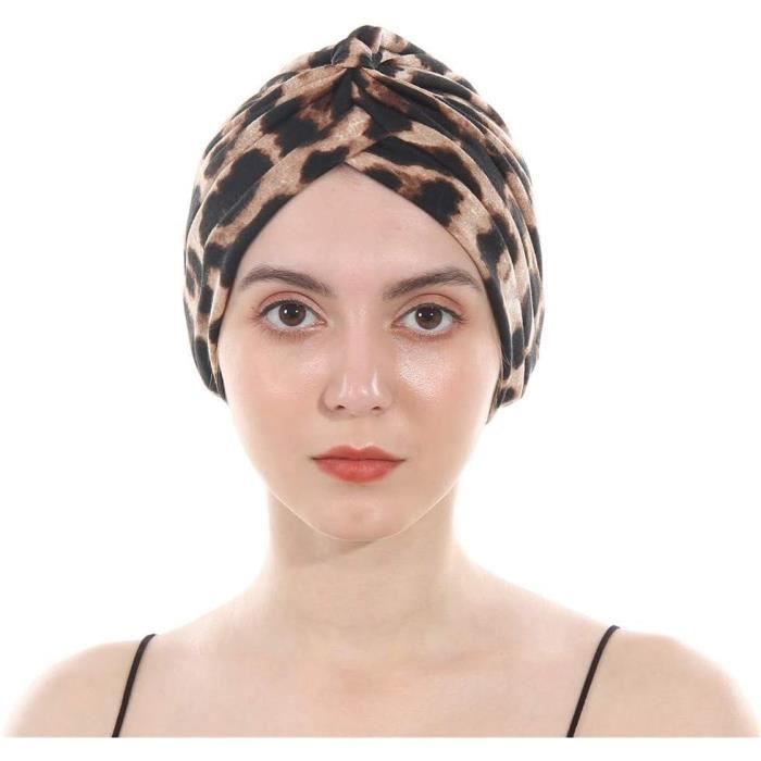 Turban Perruque Chimio Noir Avec Bandeau Élastique - Synthétique, Moyenne Longueur, Neuf
