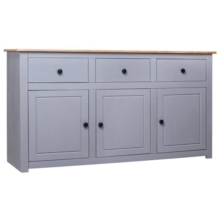 Buffet En Pin Massif 135x40x80 Cm - 3 Tiroirs Et 3 Portes, Couleur Blanc