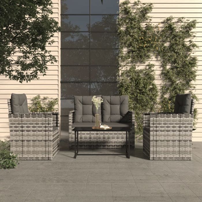 vidaXL Salon de jardin avec coussins 4 pcs résine tressée 319196 - vue 5
