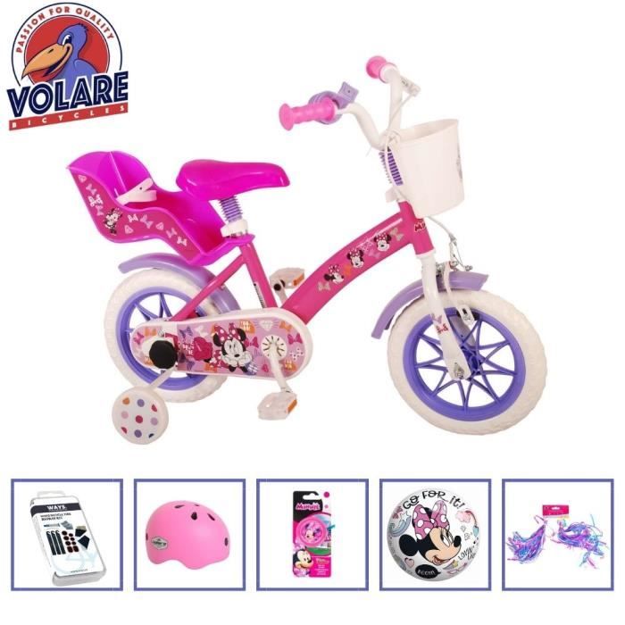 Vélo Enfant Disney Minnie 14 Pouces – Rose, Stabilisateurs Amovibles, Panier Et Porte-poupée
