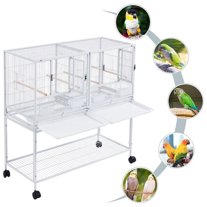 Meilleurs prix pour Yaheetech Cage d'elevage pour Oiseaux Deux Espaces Divisés 95 x 45 x 105 cm avec 2 Portes Support Roulant Blanche
