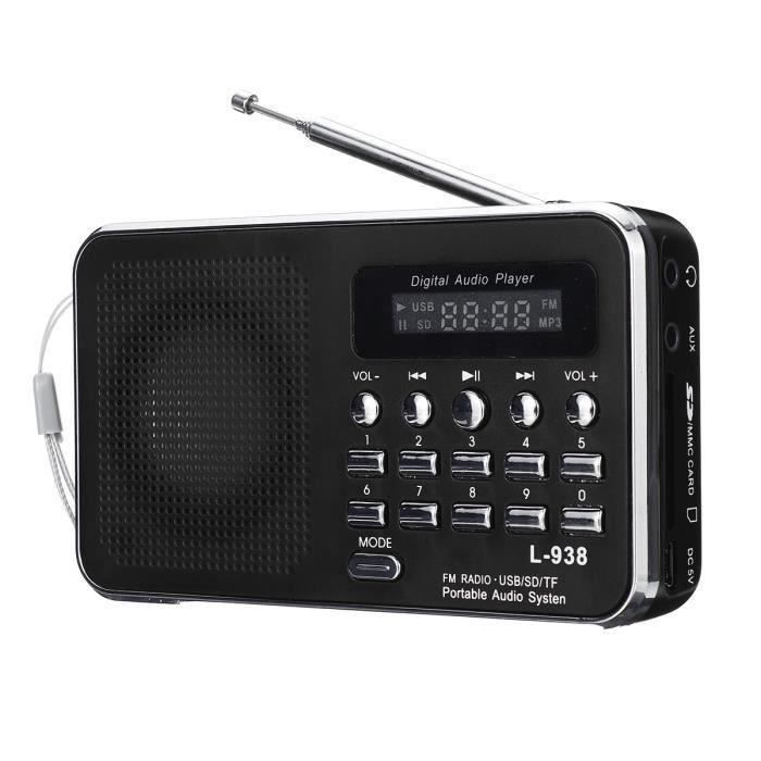 Mini Radio FM Portable - Lecture MP3 Par Carte SD - USB Rechargeable - Écran LCD Rétroéclairé - Compacte 4,2x8cm - 12