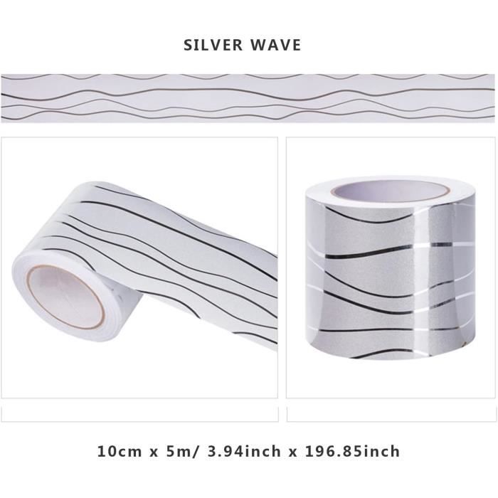 Bordure Adhésive Vague Bronzée - 5m X 10cm - Autocollant Mural Amovible - Décoration Cuisine, Salle De Bain, Miroir, Carrelage, Vitrine