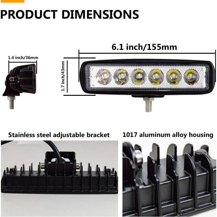 Phare De Travail LED 6 Pouces 24W - 12V/24V, étanche IP67, Pour 4x4, Camion, Tracteur, Bateau