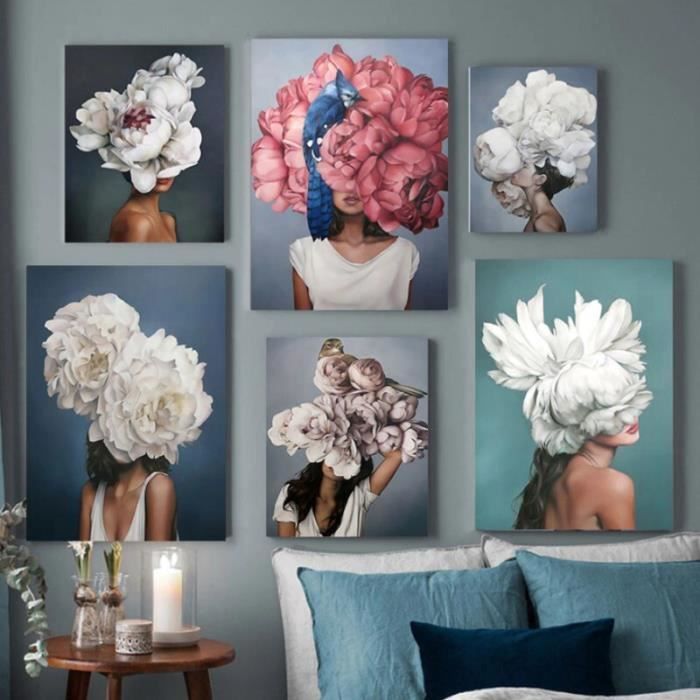 3 Toiles Murales Abstraites Fleurs Blanches Et Bleues – Décoration Moderne Pour Salon, Chambre, Salle De Bain – 30x40 Cm Chaque