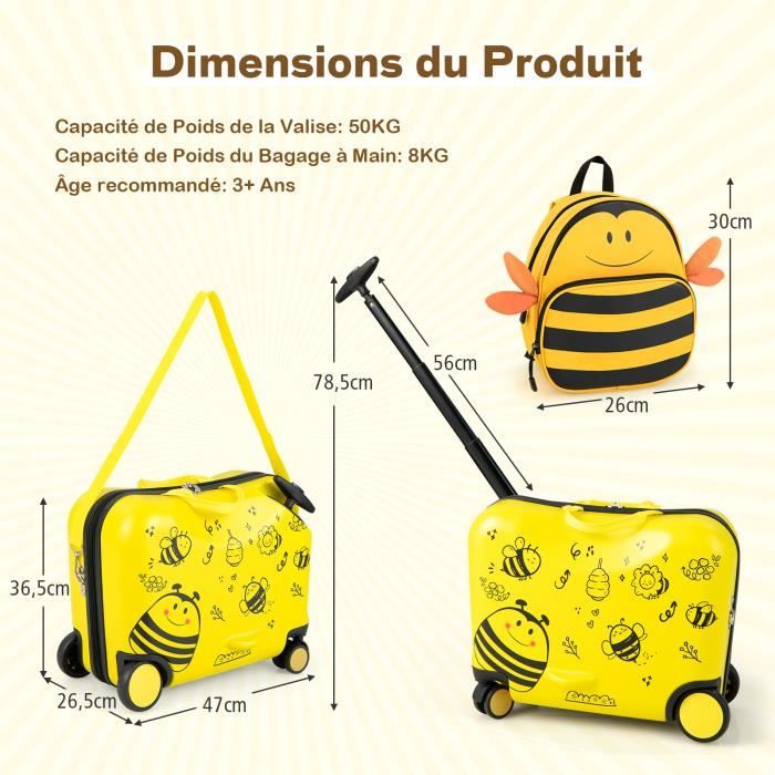 COSTWAY Valise Enfants à Roulettes 18” avec Sac à Dos 12”, Roues