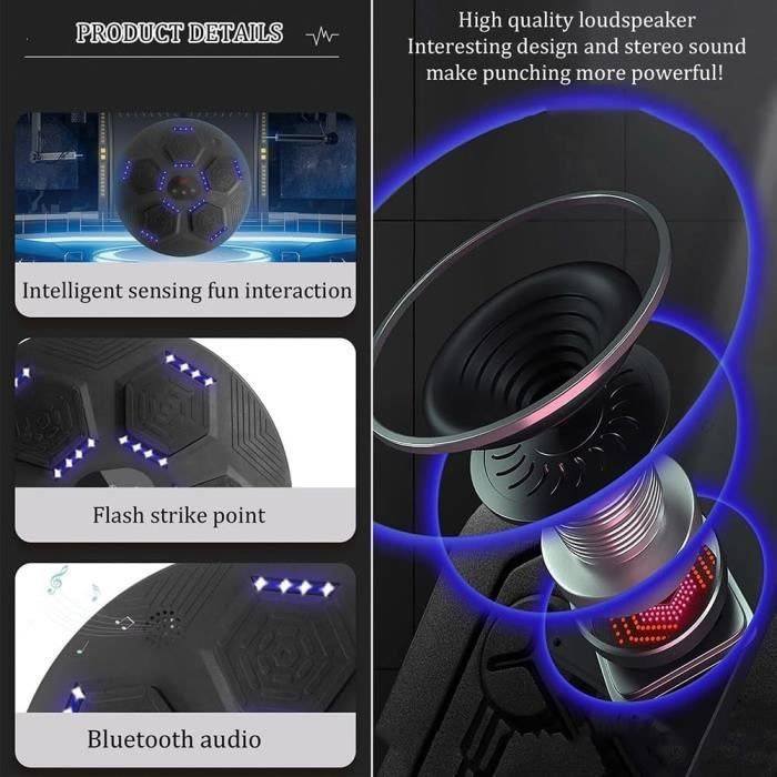 Machine De Boxe Musicale Enfant Avec Gants – Bluetooth, Lumières LED, 5 Vitesses & 2 Modes – Âge 6-12 Ans – Fixation Murale Sans Perçage