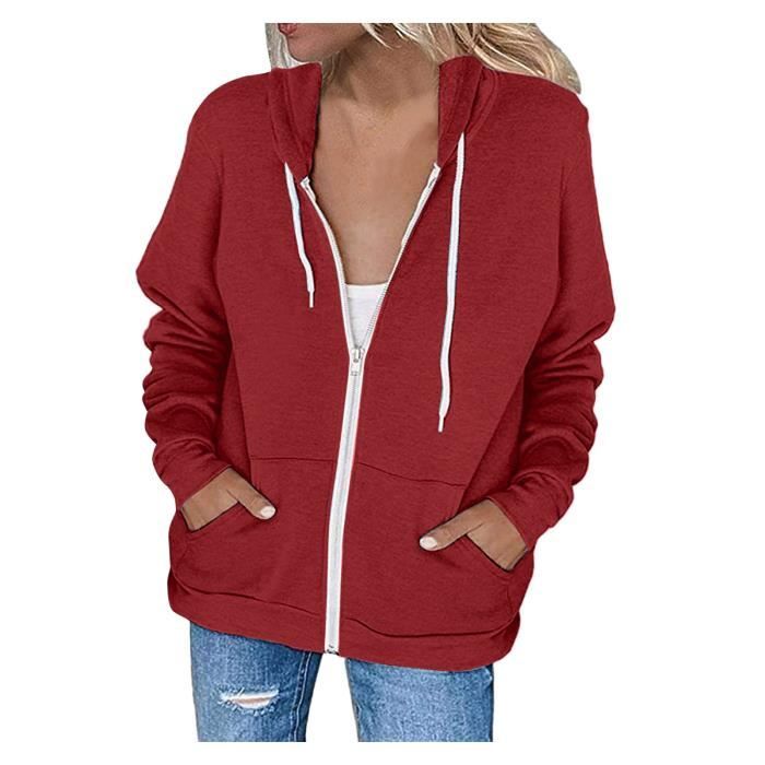 Sweat zippé top rouge femme