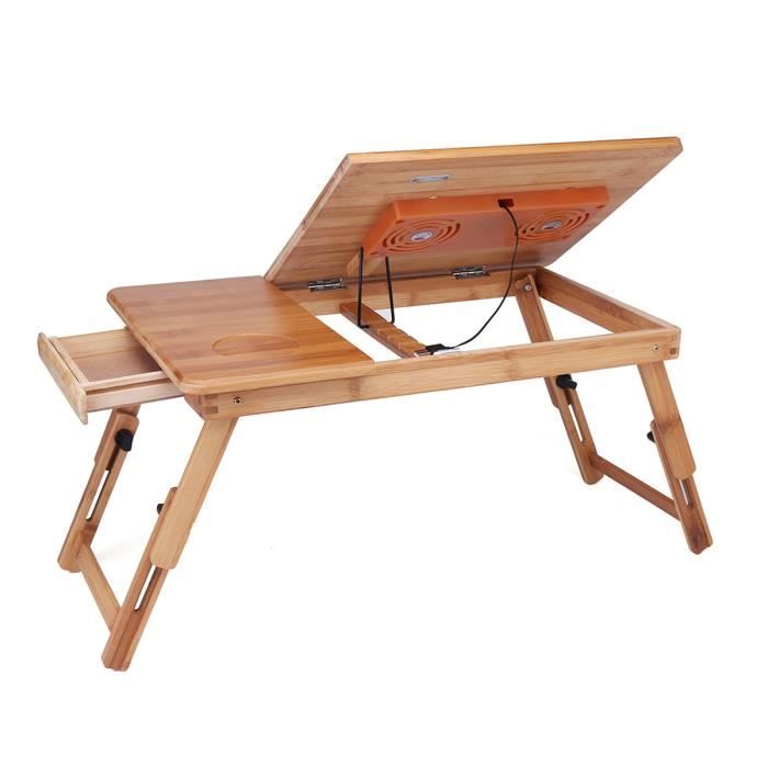 Table Plateau Lit Pliable En Bambou - Tiroir, Trous Aération, Réglable, 30x50x20 Cm, Pour Ordinateur, Lecture