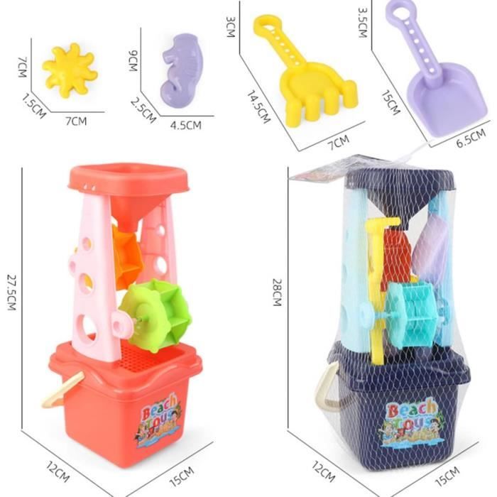 Jeu De Plage Enfant 5 Pièces – Chariot Et Outils Sable – Sac Filet Inclus – Dès 3 Ans