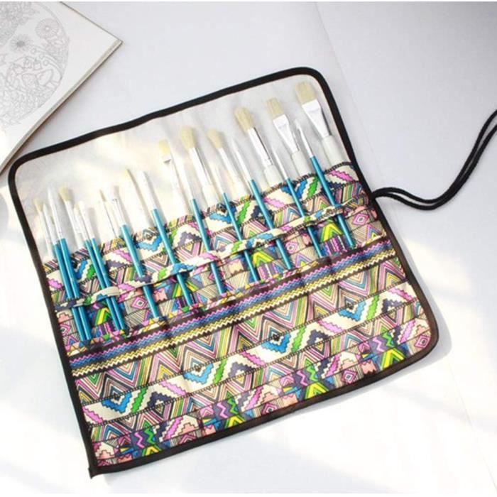 Sac De Brosse De Peinture Enroulable 22 Emplacements - Trousse à Pinceaux Toile Artiste Portable