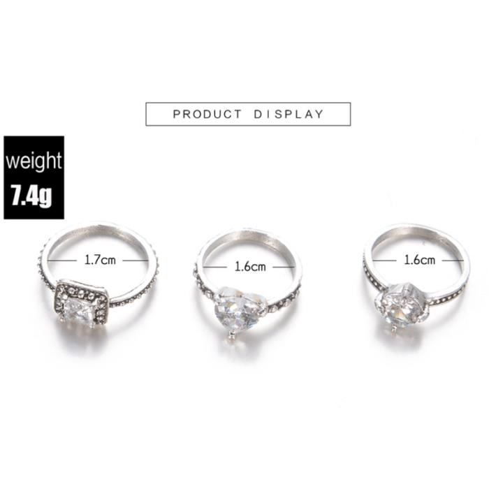 Bague argent pour les femmes diametre interieur 1 7 1 6 cm 3 PCS set Anneaux de mode avec zircon incruste Achat Vente bague anneau Mixte Adulte Argent Argente Oxyde de zirconium Cdiscount