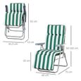 Outsunny Lot de 2 Chaise Longue Bain de Soleil Adjustable Pliable transat lit de Jardin en Acier Vert + Blanc-2