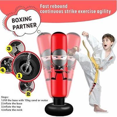 Sac De Frappe Sur Pied HJYDGJ – 160 Cm, Gonflable, PVC, Base Large 22 Cm, Pour Karaté, Taekwondo, Boxe