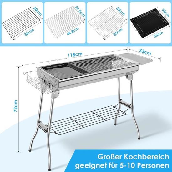 Petit Barbecue Pliable En Inox – Charbon De Bois – Pour Camping Et Balade