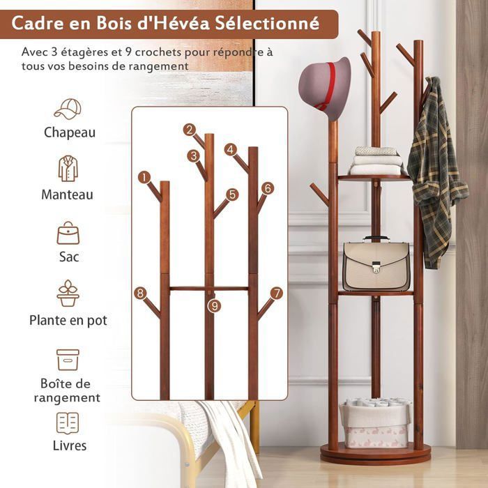 Portemanteau sur pied Porte-manteau Porte-manteau debout en bois