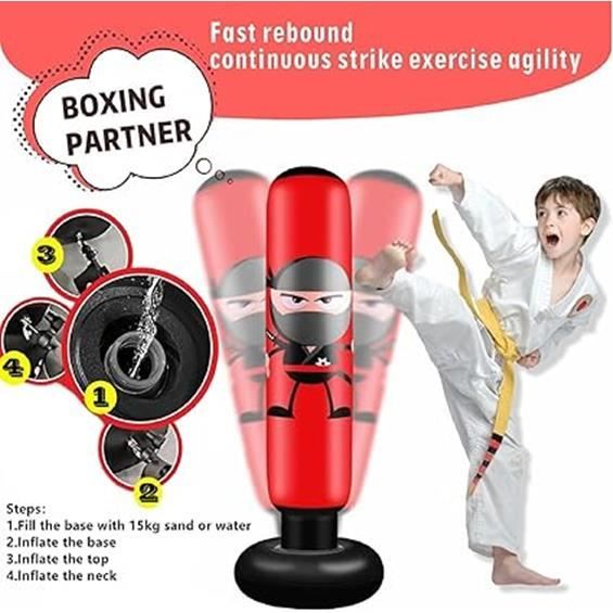 DYNAMISTIK™ – Punching Ball Gonflable & Autoportant 160cm – Sac de Frappe  sur Pied Solide et Résistant pour Enfants et Adultes – Boxe, Karaté, MMA