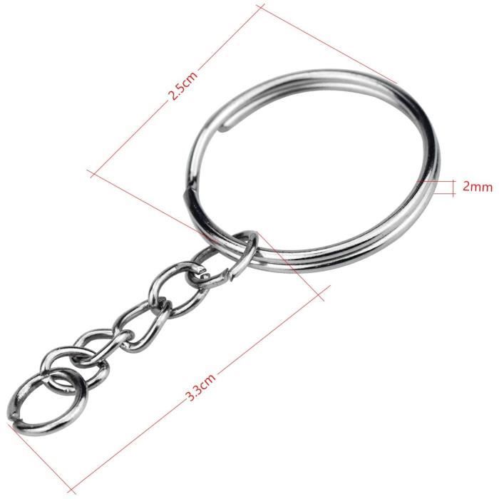 Lot De 100 Anneaux Porte-clés Métalliques - 5 Tailles : 20mm, 25mm, 28mm, 30mm, 40mm - Finition Nickelée, Robustes