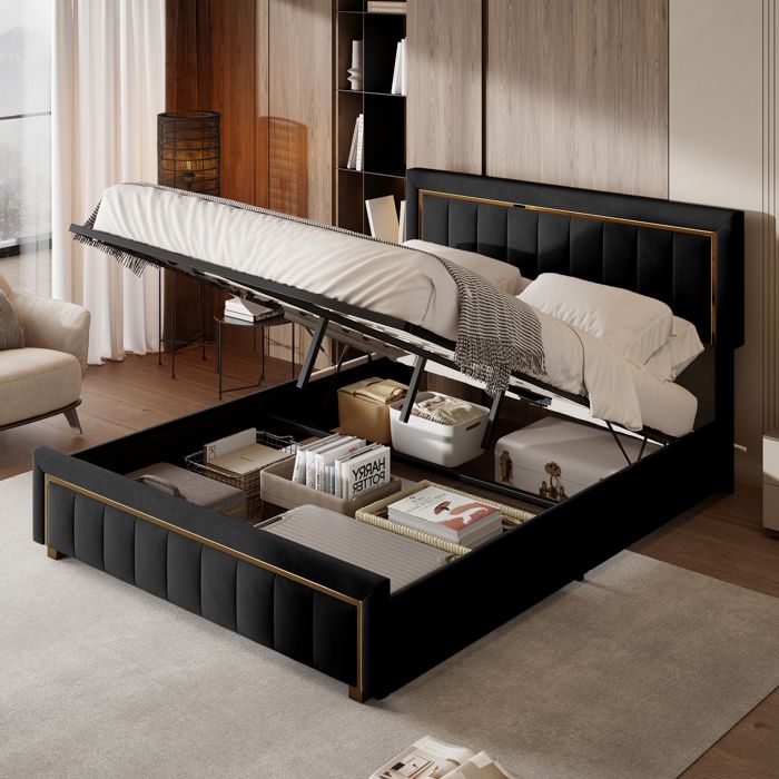 Lit Coffre 160x200, Lit 2 Places Capitonnée Avec Coffre De