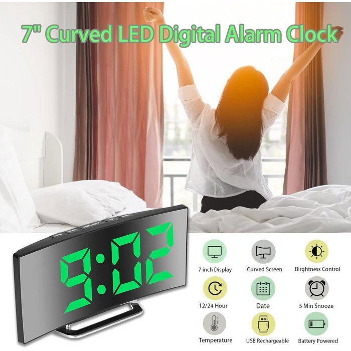Horloge Réveil Miroir LED - Grand écran Numérique, Alarme, 2 Modes D'affichage, Angle Réglable, Pour Chambre Ou Bureau